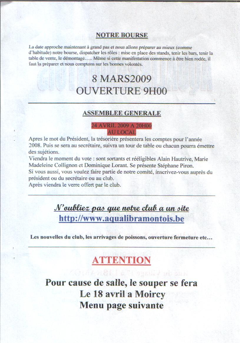BOURSE, ASSEMBLEE GENERALE, SOUPER BOURSE, ASSEMBLEE GENERALE, SOUPER
