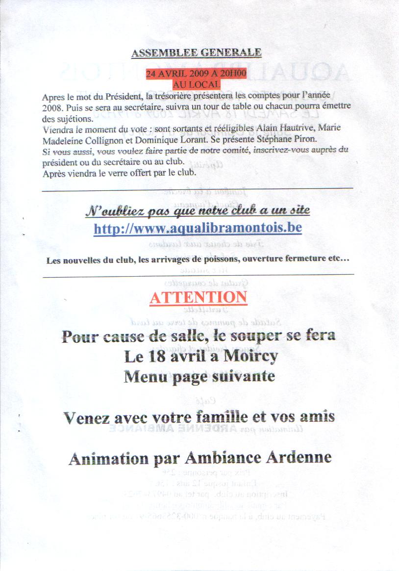ASSEMBLEE GENERALE, SOUPER ASSEMBLEE GENERALE, SOUPER