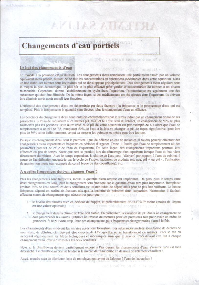 Changements d'eau partiels Changements d'eau partiels