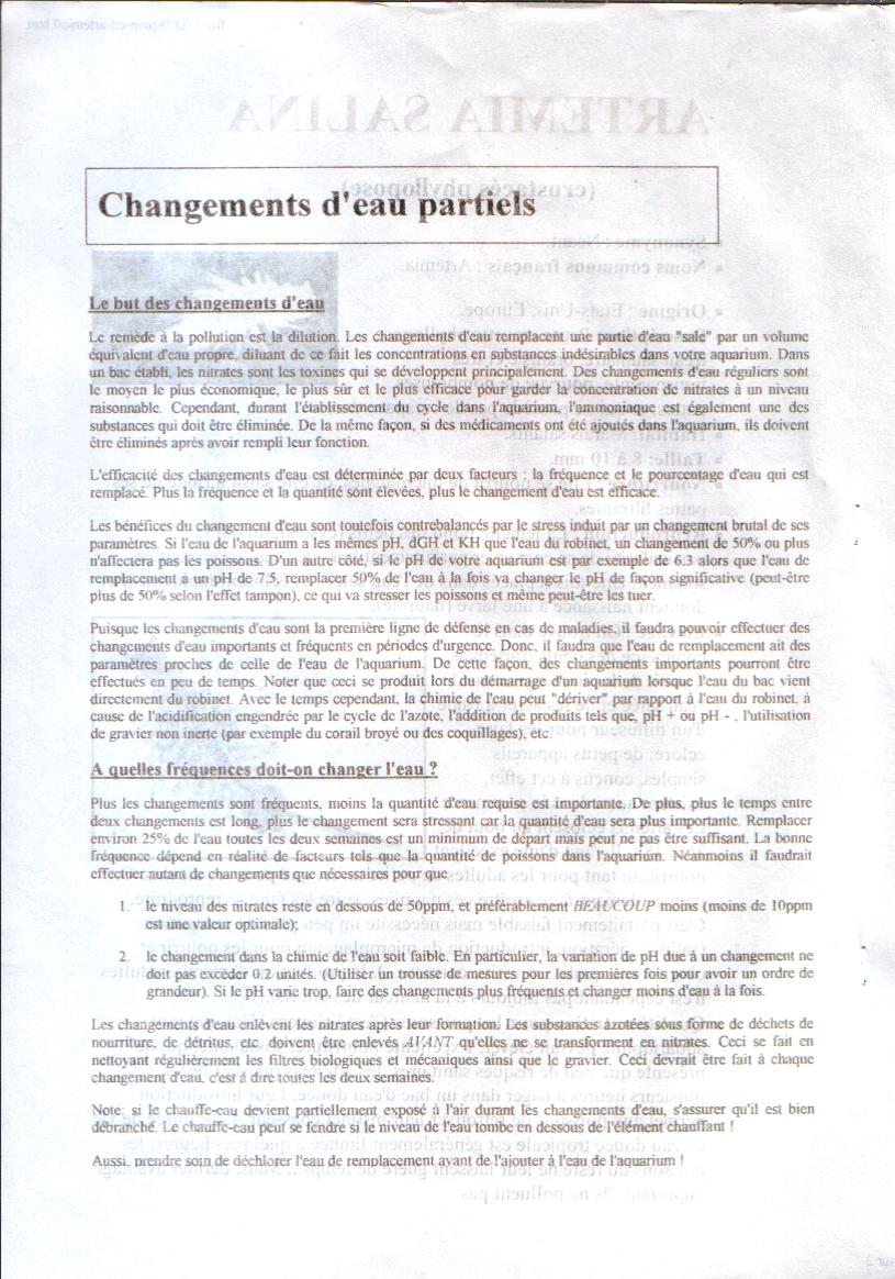 Changements d'eau partiels