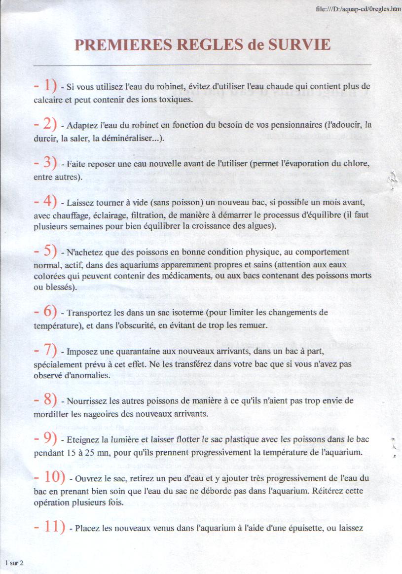 PREMIERES REGLES de SURVIE PREMIERES REGLES de SURVIE