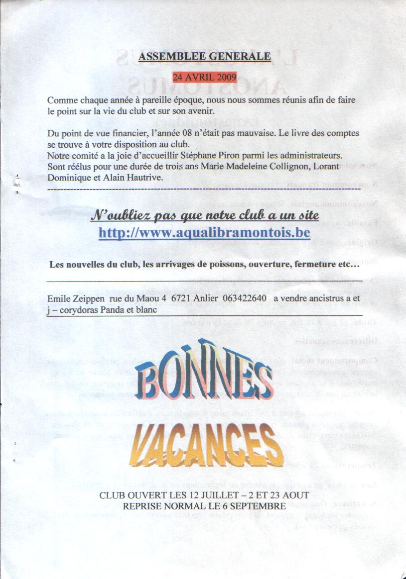 ASSEMBLEE GENERALE, INFO ASSEMBLEE GENERALE, INFO